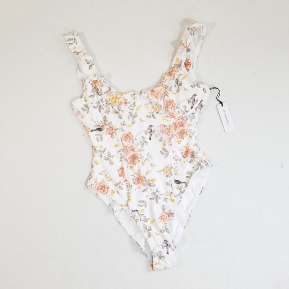 WeWoreWhat Ruffle Floral One Piece Swimsuit in White Womens Size S - Picture 5 of 11